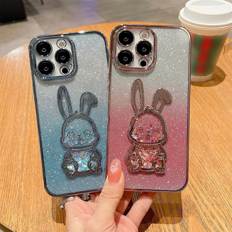 Gradient Glitter Quicksand Rabbit Case Cover For iPhone