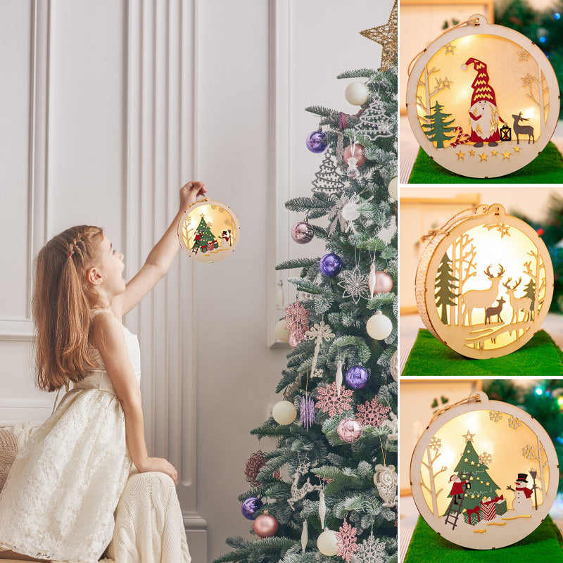Christmas Led Lights Wooden Crafts Hanging Decorations