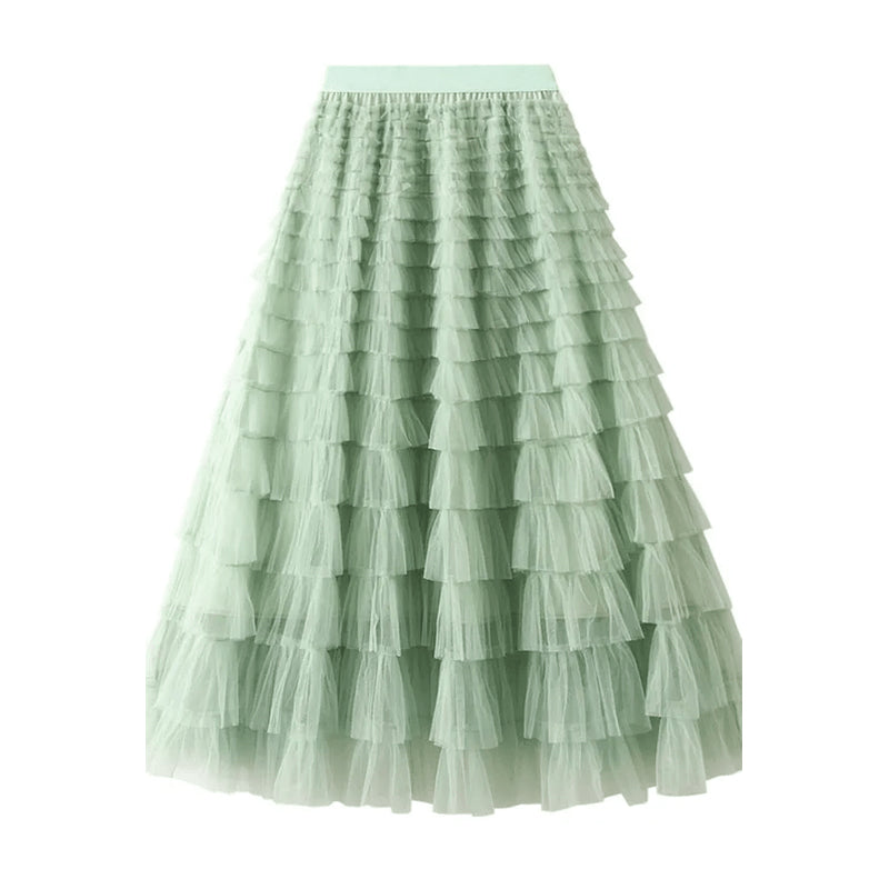 Tiered Elastic Waist Tulle Maxi Skirt