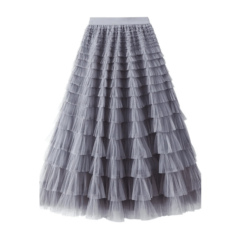 Tiered Elastic Waist Tulle Maxi Skirt