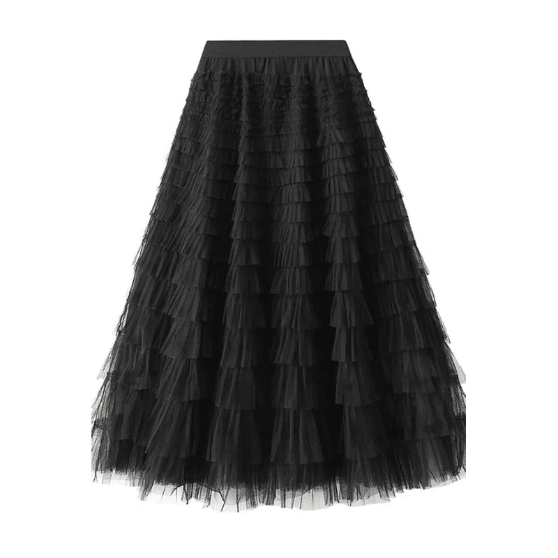 Tiered Elastic Waist Tulle Maxi Skirt