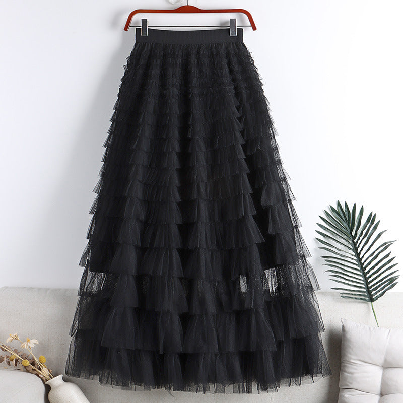 Tiered Elastic Waist Tulle Maxi Skirt