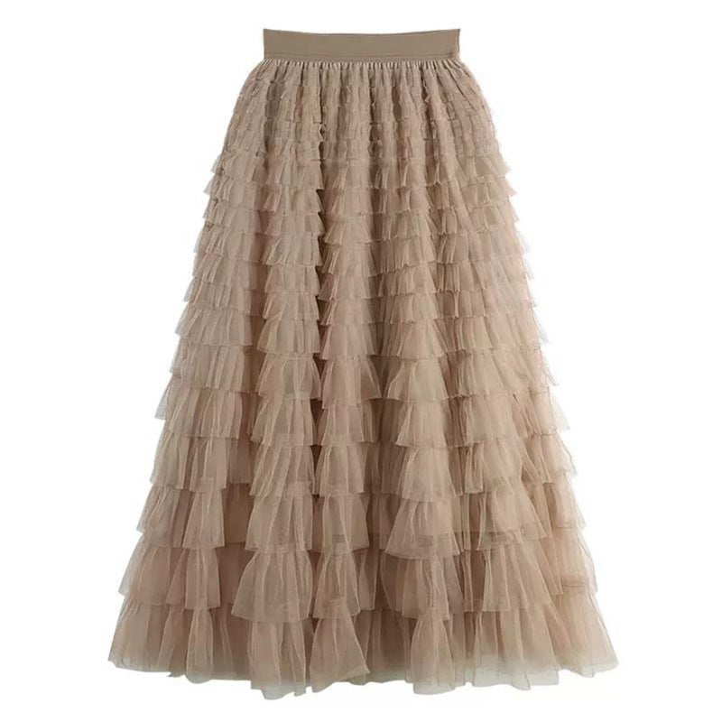 Tiered Elastic Waist Tulle Maxi Skirt