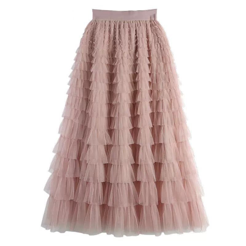 Tiered Elastic Waist Tulle Maxi Skirt