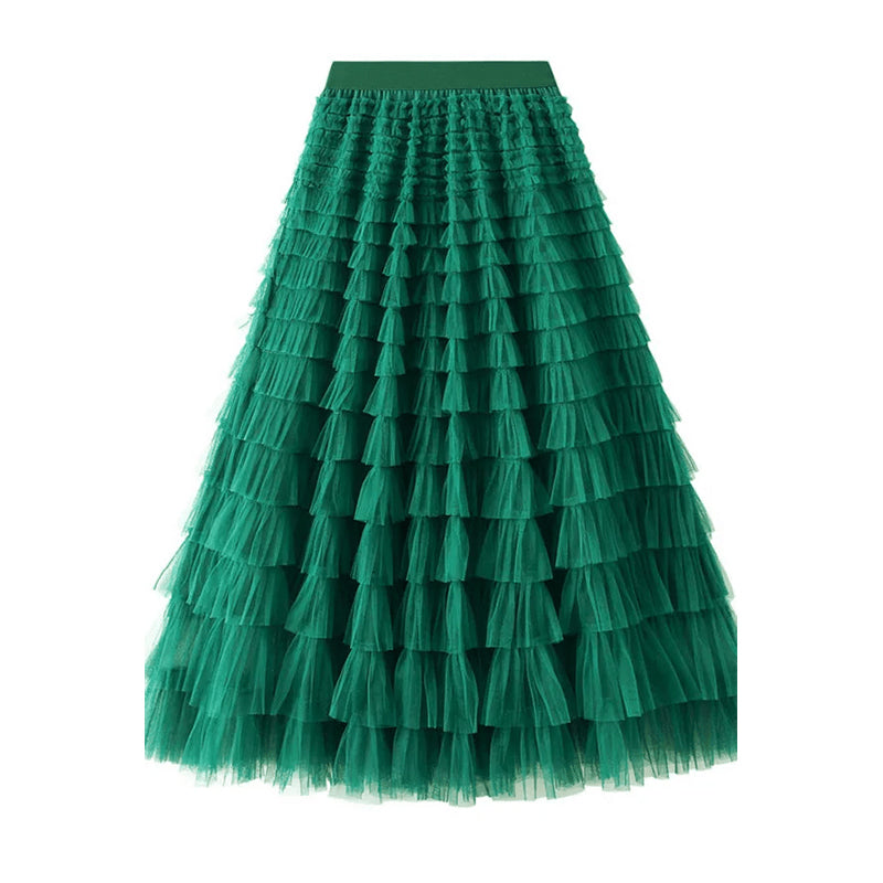 Tiered Elastic Waist Tulle Maxi Skirt