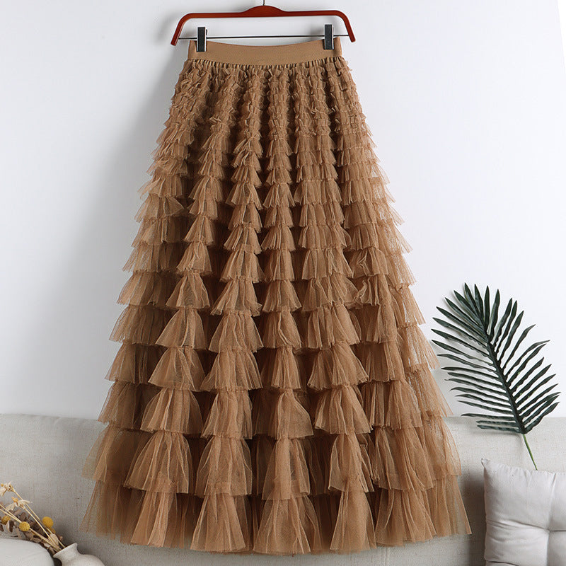 Tiered Elastic Waist Tulle Maxi Skirt