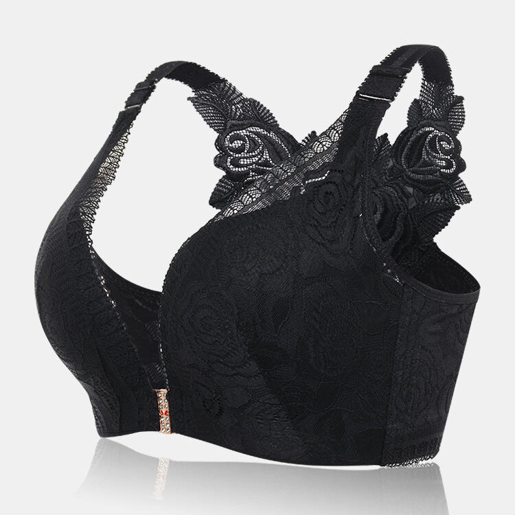 Rose Embroidery Front Closure Wireless Bra