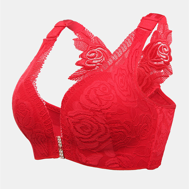 Rose Embroidery Front Closure Wireless Bra