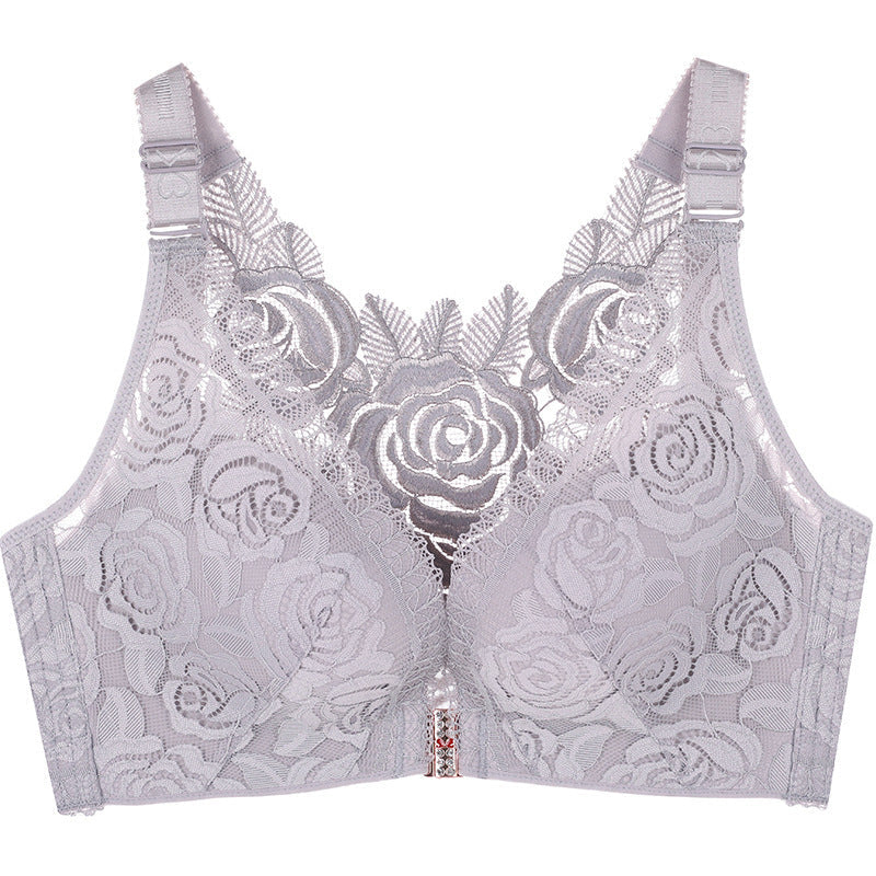 Rose Embroidery Front Closure Wireless Bra