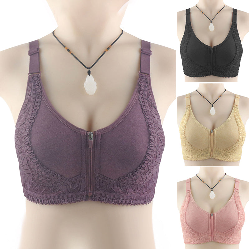 Womens Zip Front Closure Full Wrap Cups Bra