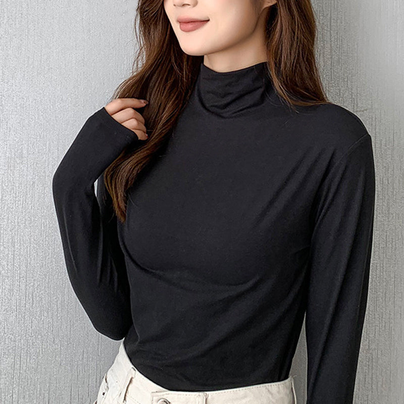 Spring and autumn solid color slim-fit half-turtleneck bottoming shirt