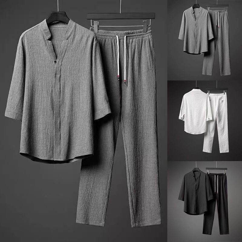 Men's 2 Pieces Linen Set Summer Outfits