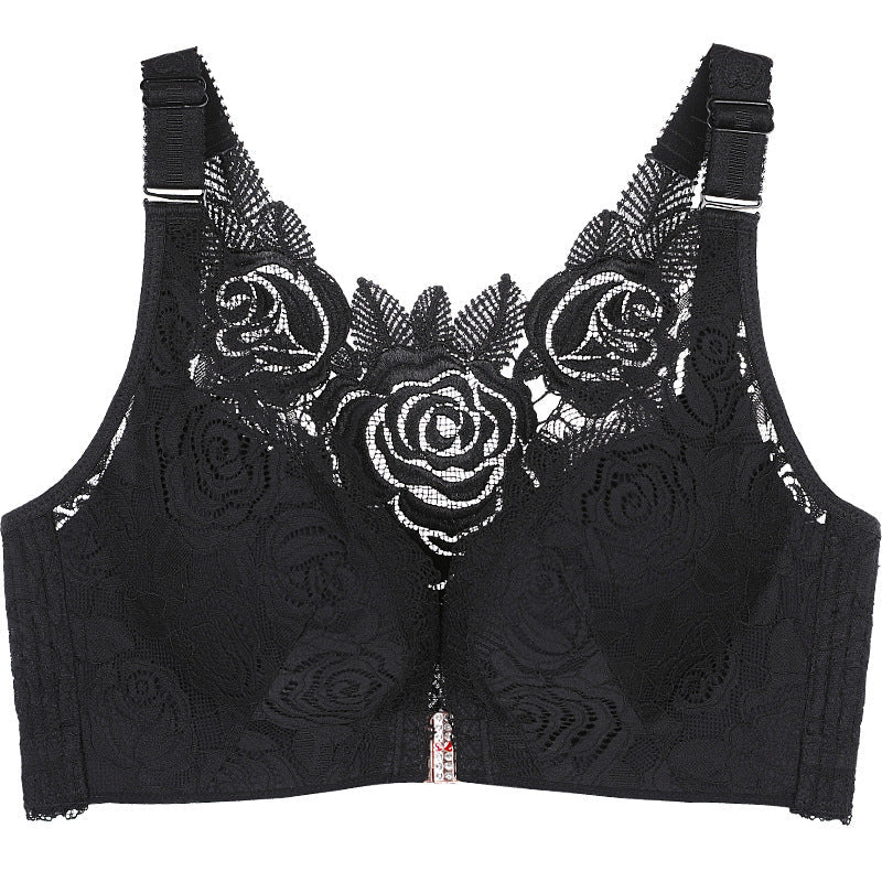 Rose Embroidery Front Closure Wireless Bra