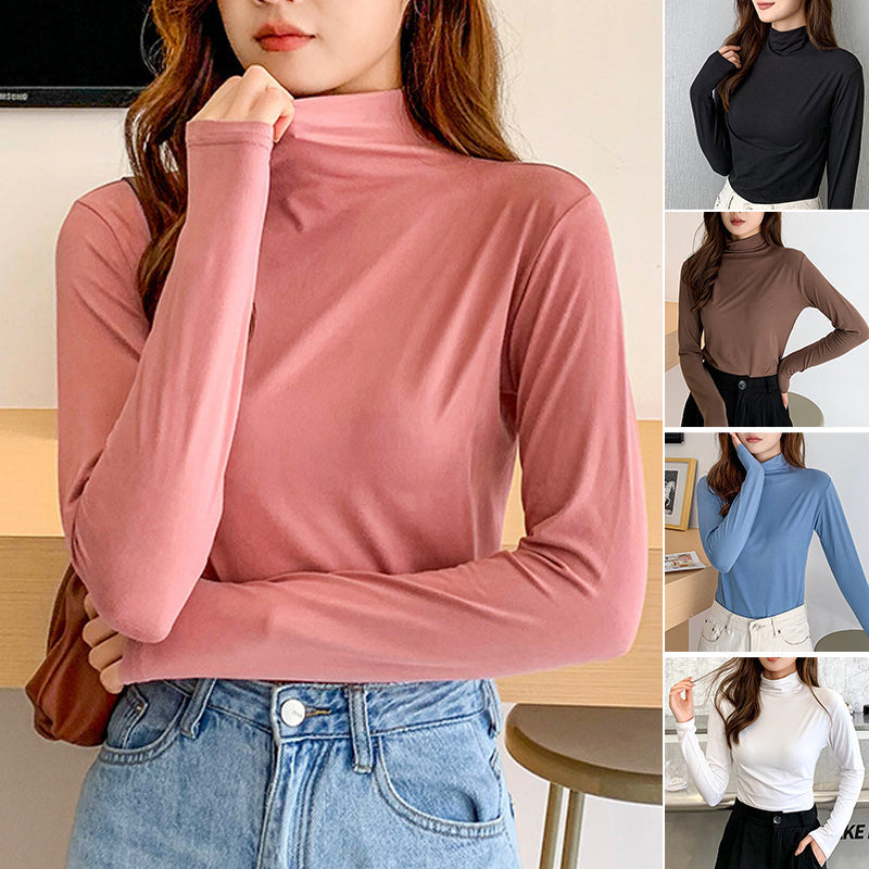 Spring and autumn solid color slim-fit half-turtleneck bottoming shirt